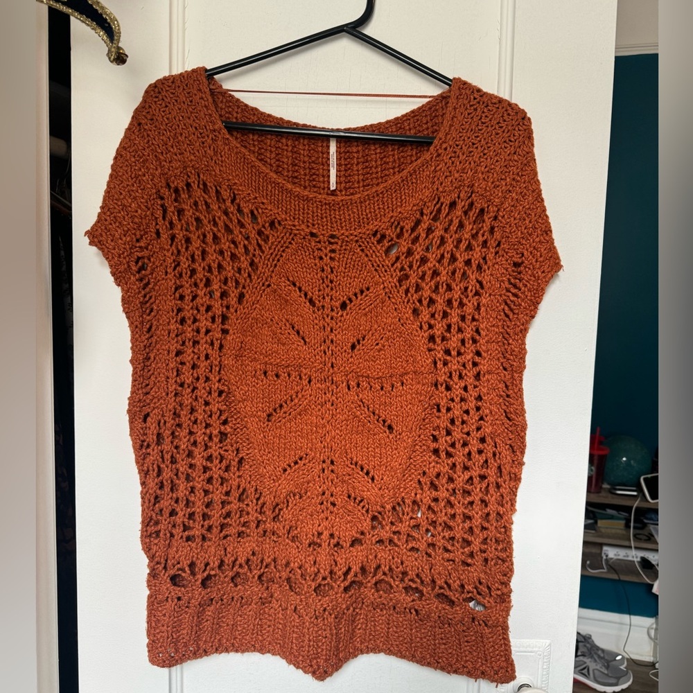 Free People Orange Crocheted Sweater